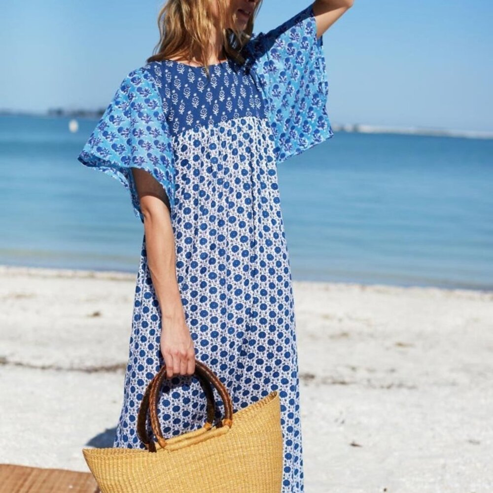 Emerson Fry India Collective Basalie Midi Dress in Patchwork Blues L